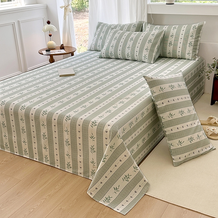 91家纺网 家纺一手货源 找家纺 家贝爱2025原棉印花老粗布床单凉席三件套 竹林意趣