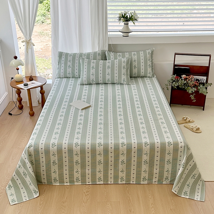 91家纺网 家纺一手货源 找家纺 家贝爱2025原棉印花老粗布床单凉席三件套 竹林意趣