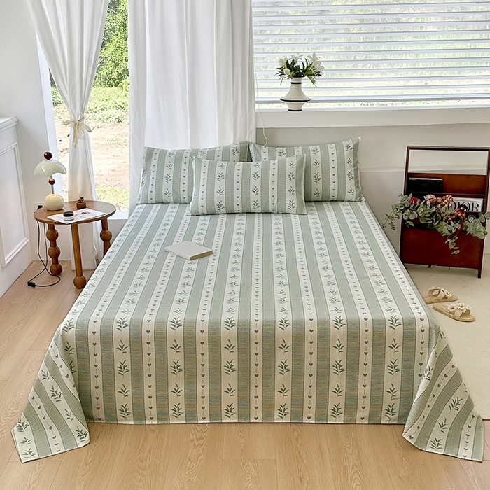 91家纺网 家纺一手货源 找家纺 家贝爱2025原棉印花老粗布床单凉席三件套 竹林意趣