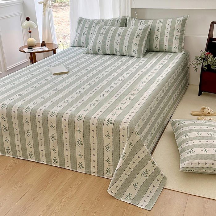 91家纺网 家纺一手货源 找家纺 家贝爱2025原棉印花老粗布床单凉席三件套 竹林意趣