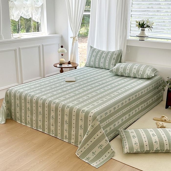 91家纺网 家纺一手货源 找家纺 家贝爱2025原棉印花老粗布床单凉席三件套 竹林意趣