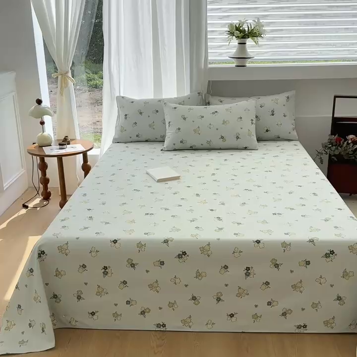 91家纺网 家纺一手货源 找家纺 家贝爱2025原棉印花老粗布床单凉席三件套 繁花静雅