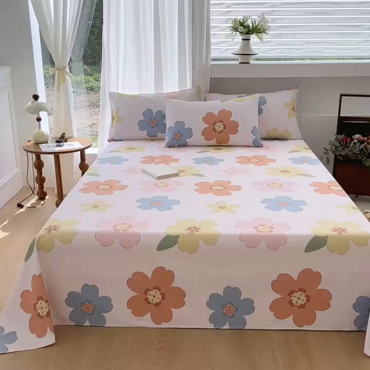 91家纺网 家纺一手货源 找家纺 家贝爱2025原棉印花老粗布床单凉席三件套 富贵凝香