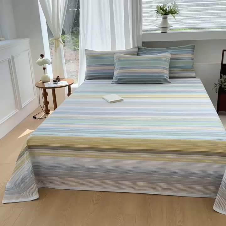 91家纺网 家纺一手货源 找家纺 家贝爱2025原棉印花老粗布床单凉席三件套 流年彩梦