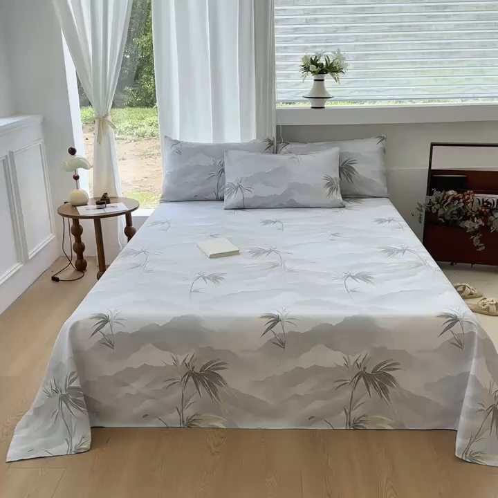 91家纺网 家纺一手货源 找家纺 家贝爱2025原棉印花老粗布床单凉席三件套 仙草绮梦