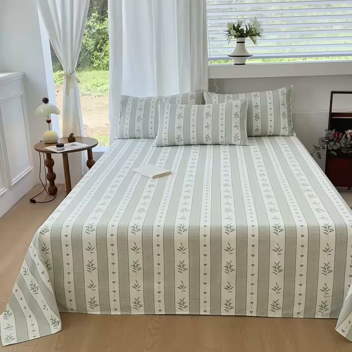 91家纺网 家纺一手货源 找家纺 家贝爱2025原棉印花老粗布床单凉席三件套 竹林意趣