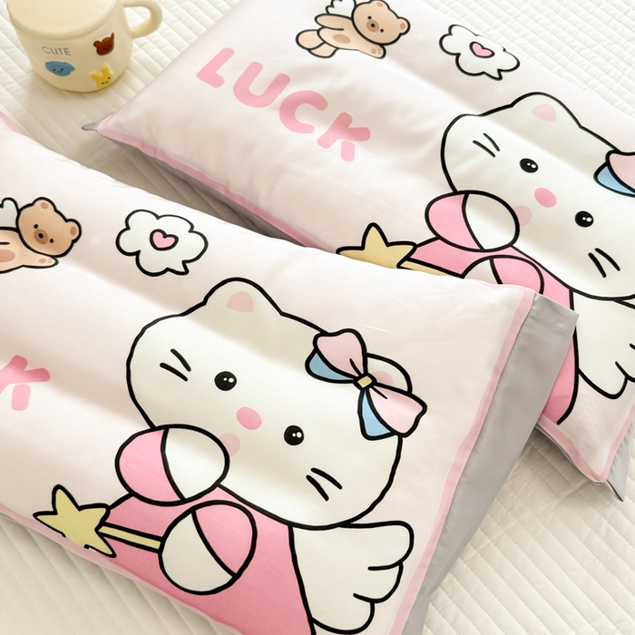 91家纺网 家纺一手货源 找家纺 慕尚2025儿童大版天丝枕套 可爱猫粉