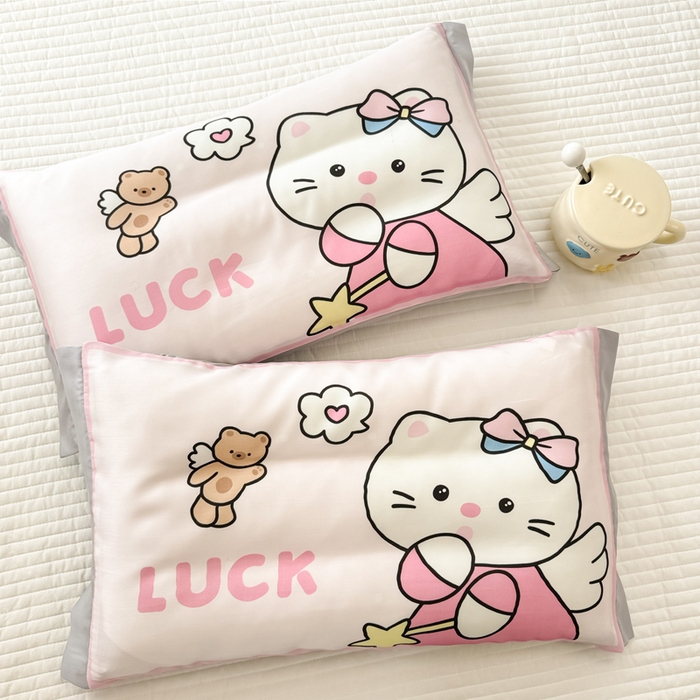 91家纺网 家纺一手货源 找家纺 慕尚2025儿童大版天丝枕套 可爱猫粉