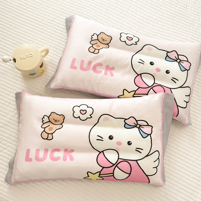 91家纺网 家纺一手货源 找家纺 慕尚2025儿童大版天丝枕套 可爱猫粉