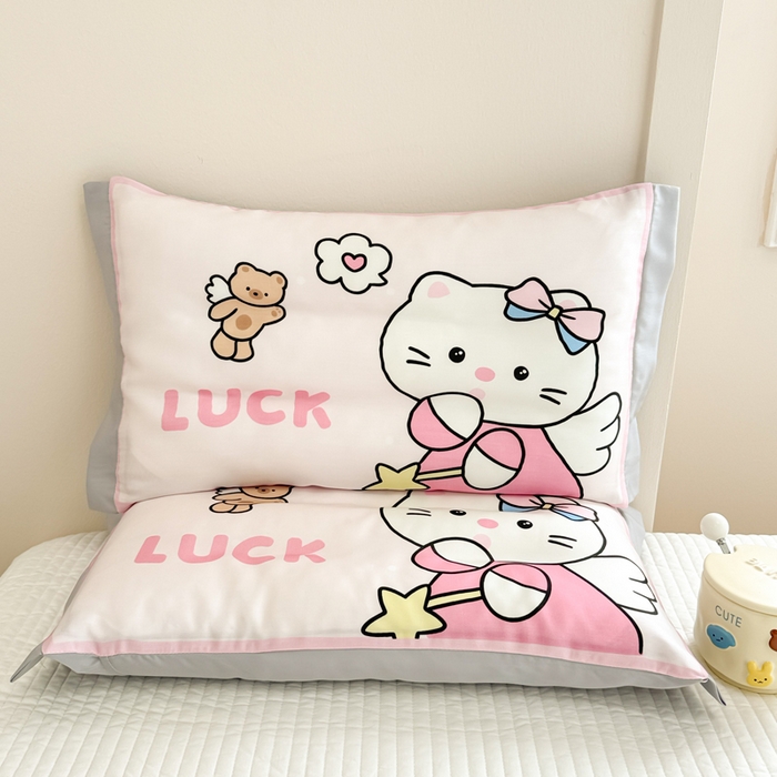 91家纺网 家纺一手货源 找家纺 慕尚2025儿童大版天丝枕套 可爱猫粉