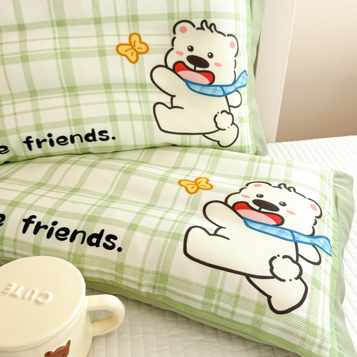 91家纺网 家纺一手货源 找家纺 慕尚2025儿童大版天丝枕套 绿格西高地