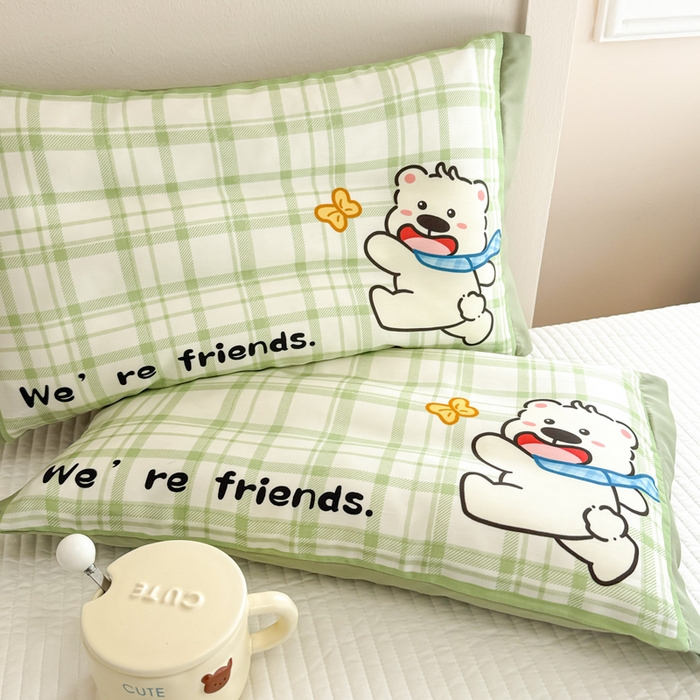 91家纺网 家纺一手货源 找家纺 慕尚2025儿童大版天丝枕套 绿格西高地