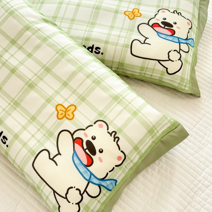 91家纺网 家纺一手货源 找家纺 慕尚2025儿童大版天丝枕套 绿格西高地