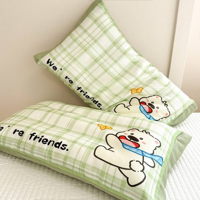 91家纺网 家纺一手货源 找家纺 慕尚2025儿童大版天丝枕套 绿格西高地