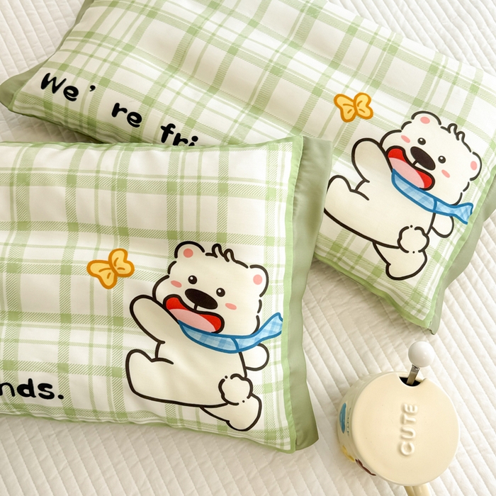 91家纺网 家纺一手货源 找家纺 慕尚2025儿童大版天丝枕套 绿格西高地