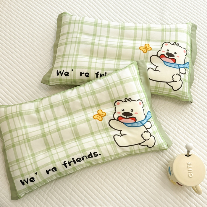 91家纺网 家纺一手货源 找家纺 慕尚2025儿童大版天丝枕套 绿格西高地