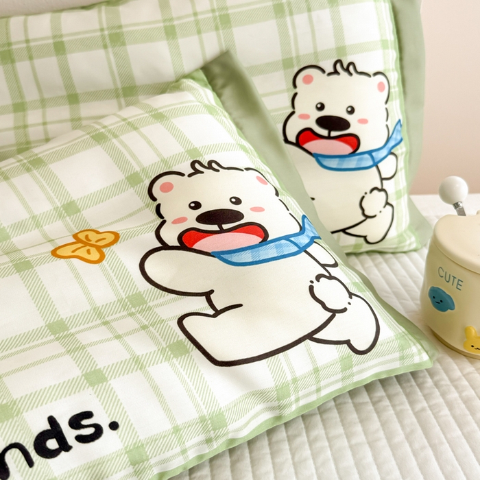 91家纺网 家纺一手货源 找家纺 慕尚2025儿童大版天丝枕套 绿格西高地