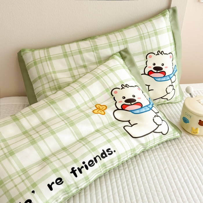 91家纺网 家纺一手货源 找家纺 慕尚2025儿童大版天丝枕套 绿格西高地