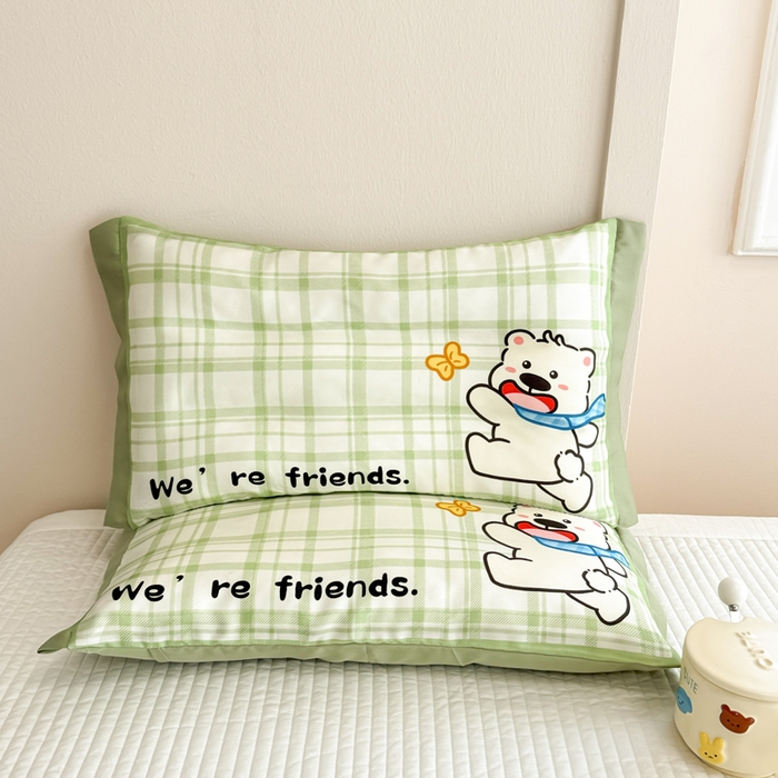 91家纺网 家纺一手货源 找家纺 慕尚2025儿童大版天丝枕套 绿格西高地