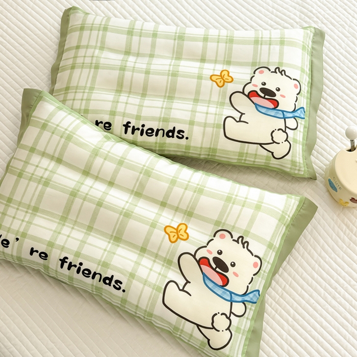 91家纺网 家纺一手货源 找家纺 慕尚2025儿童大版天丝枕套 绿格西高地