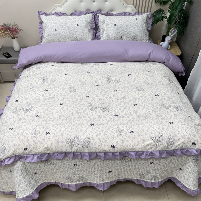 91家纺网 家纺一手货源 找家纺 寝居阁 2025新款床盖四件套 蝶恋花紫