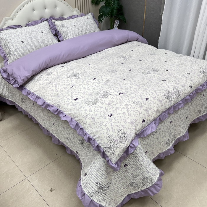 91家纺网 家纺一手货源 找家纺 寝居阁 2025新款床盖四件套 蝶恋花紫