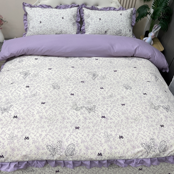91家纺网 家纺一手货源 找家纺 寝居阁 2025新款床盖四件套 蝶恋花紫
