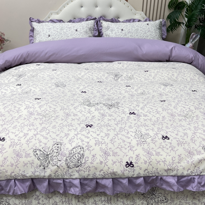 91家纺网 家纺一手货源 找家纺 寝居阁 2025新款床盖四件套 蝶恋花紫