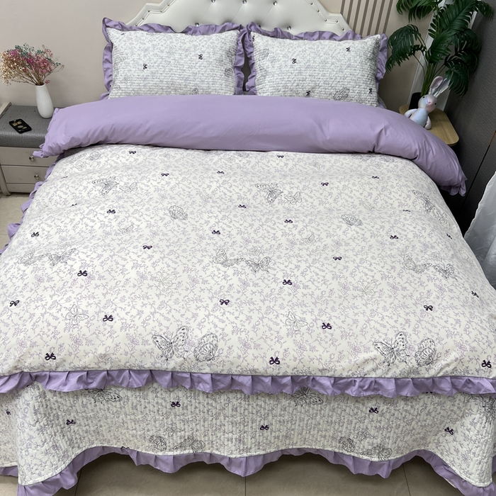 寝居阁 2025新款床盖四件套 蝶恋花紫