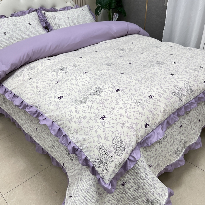 91家纺网 家纺一手货源 找家纺 寝居阁 2025新款床盖四件套 蝶恋花紫