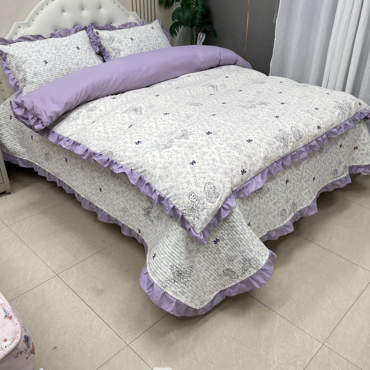 91家纺网 家纺一手货源 找家纺 寝居阁 2025新款床盖四件套 蝶恋花紫