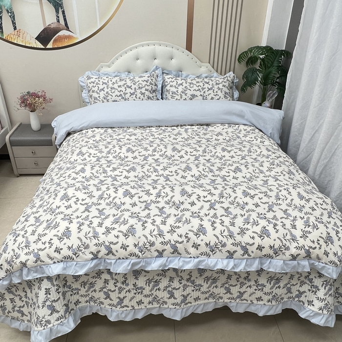 寝居阁 2025新款床盖四件套 蓝调花艺