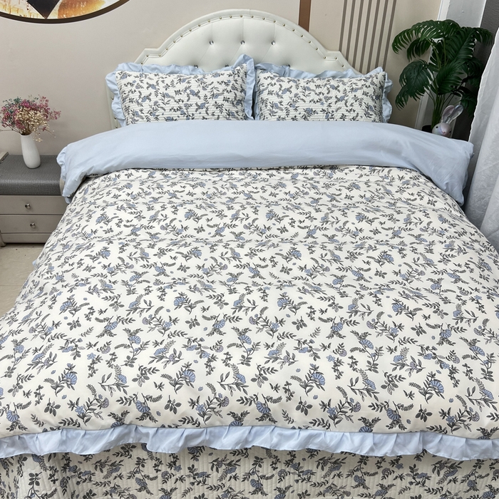 91家纺网 家纺一手货源 找家纺 寝居阁 2025新款床盖四件套 蓝调花艺