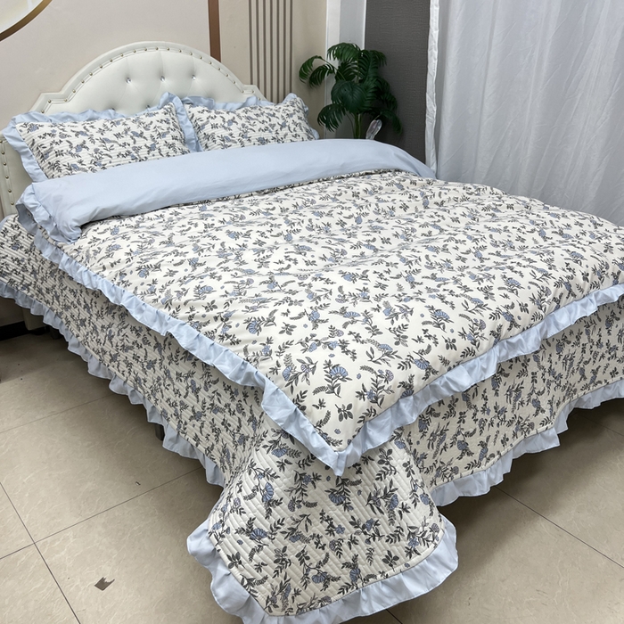 91家纺网 家纺一手货源 找家纺 寝居阁 2025新款床盖四件套 蓝调花艺