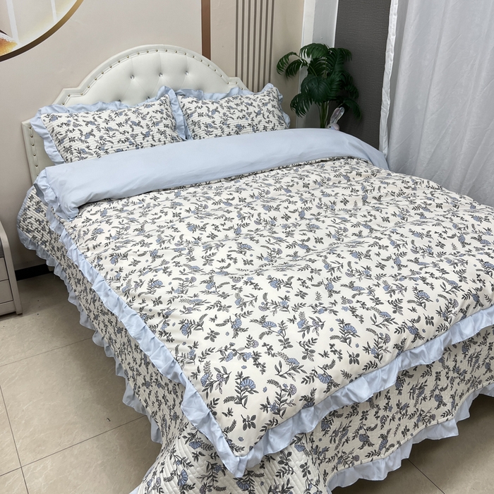 91家纺网 家纺一手货源 找家纺 寝居阁 2025新款床盖四件套 蓝调花艺