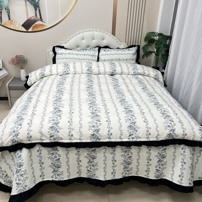 91家纺网 家纺一手货源 找家纺 寝居阁 2025新款床盖四件套 雾蓝格调