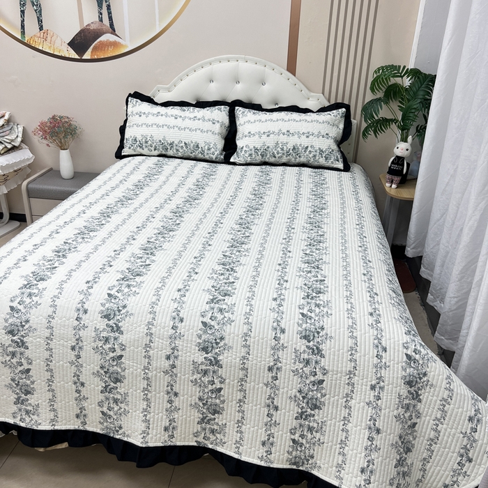 91家纺网 家纺一手货源 找家纺 寝居阁 2025新款床盖四件套 雾蓝格调