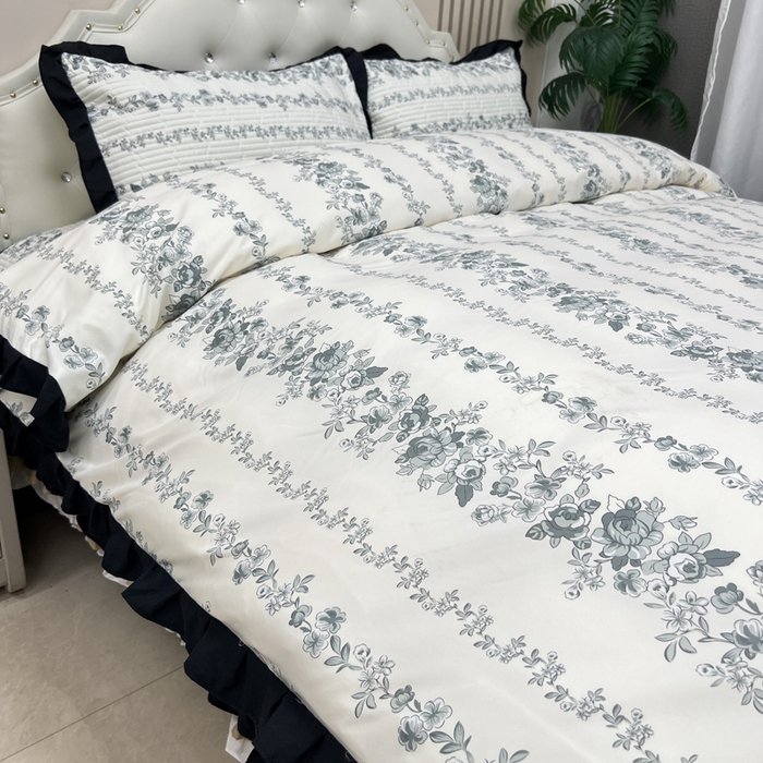 91家纺网 家纺一手货源 找家纺 寝居阁 2025新款床盖四件套 雾蓝格调