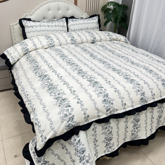 91家纺网 家纺一手货源 找家纺 寝居阁 2025新款床盖四件套 雾蓝格调