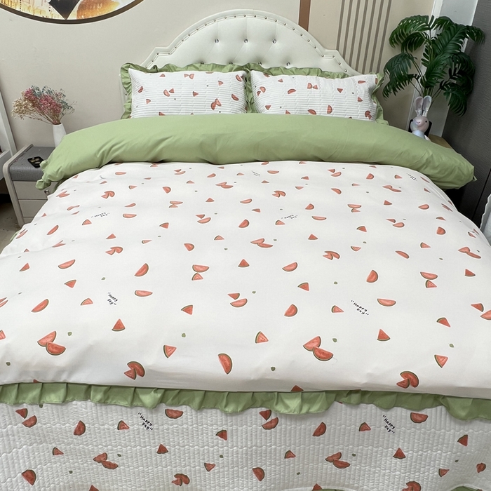 91家纺网 家纺一手货源 找家纺 寝居阁 2025新款床盖四件套 西瓜一夏