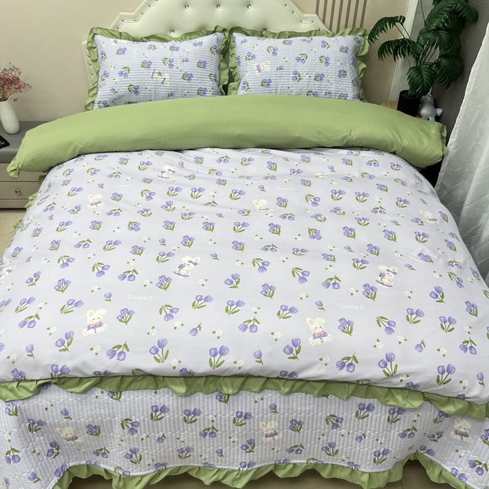 91家纺网 家纺一手货源 找家纺 寝居阁 2025新款床盖四件套 香芋兔兔