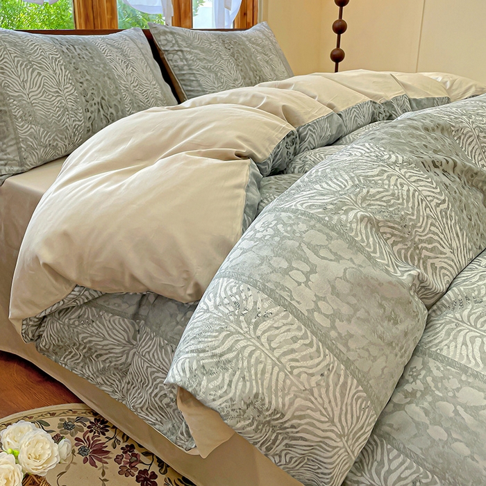 91家纺网 家纺一手货源 找家纺 耀悦家纺 2025年60支纯棉印花四件套长绒棉被套床单 冰川