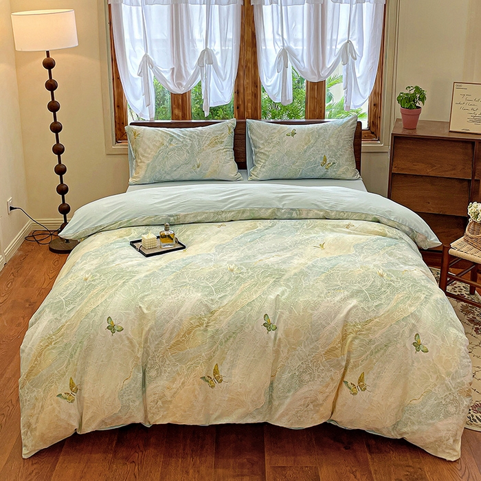 耀悦家纺 2025年60支纯棉印花四件套长绒棉被套床单 蝶恋