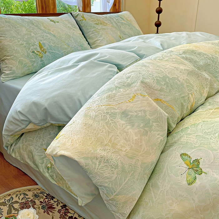 91家纺网 家纺一手货源 找家纺 耀悦家纺 2025年60支纯棉印花四件套长绒棉被套床单 蝶恋