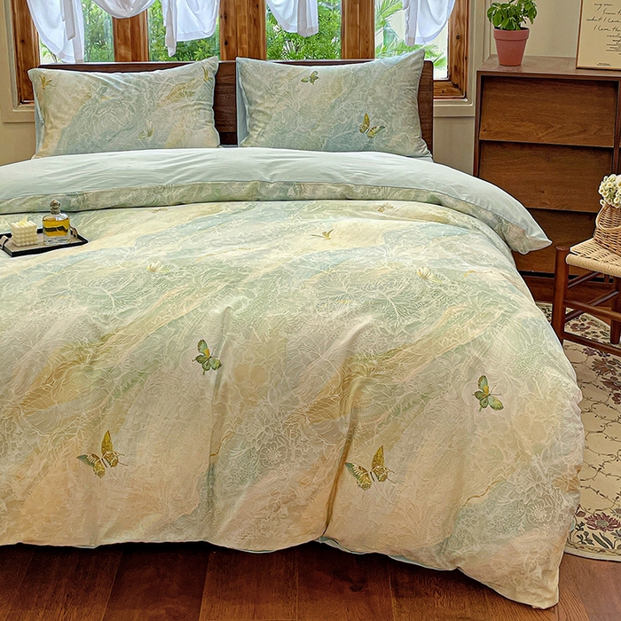 91家纺网 家纺一手货源 找家纺 耀悦家纺 2025年60支纯棉印花四件套长绒棉被套床单 蝶恋