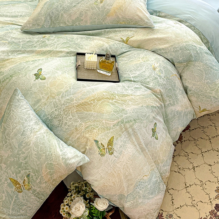 91家纺网 家纺一手货源 找家纺 耀悦家纺 2025年60支纯棉印花四件套长绒棉被套床单 蝶恋