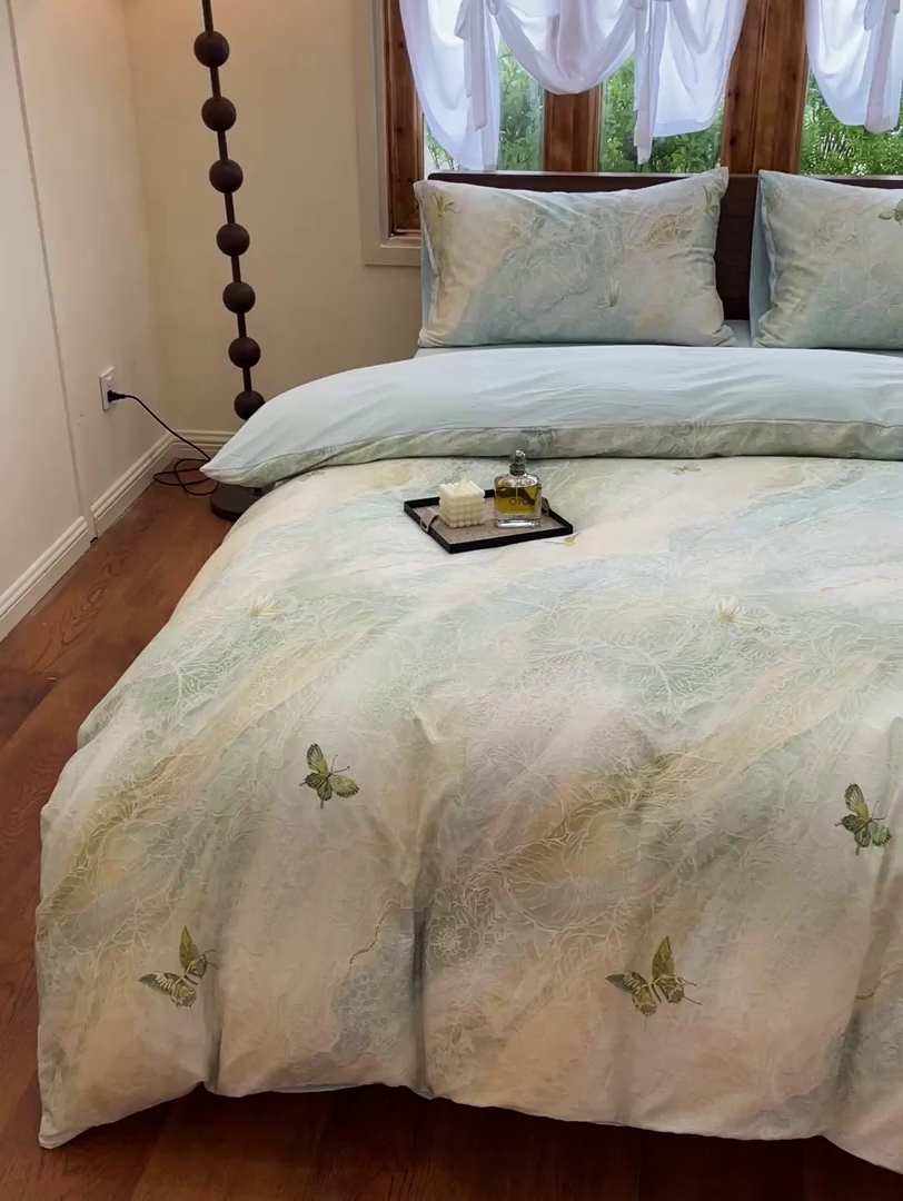 91家纺网 家纺一手货源 找家纺 耀悦家纺 2025年60支纯棉印花四件套长绒棉被套床单 蝶恋