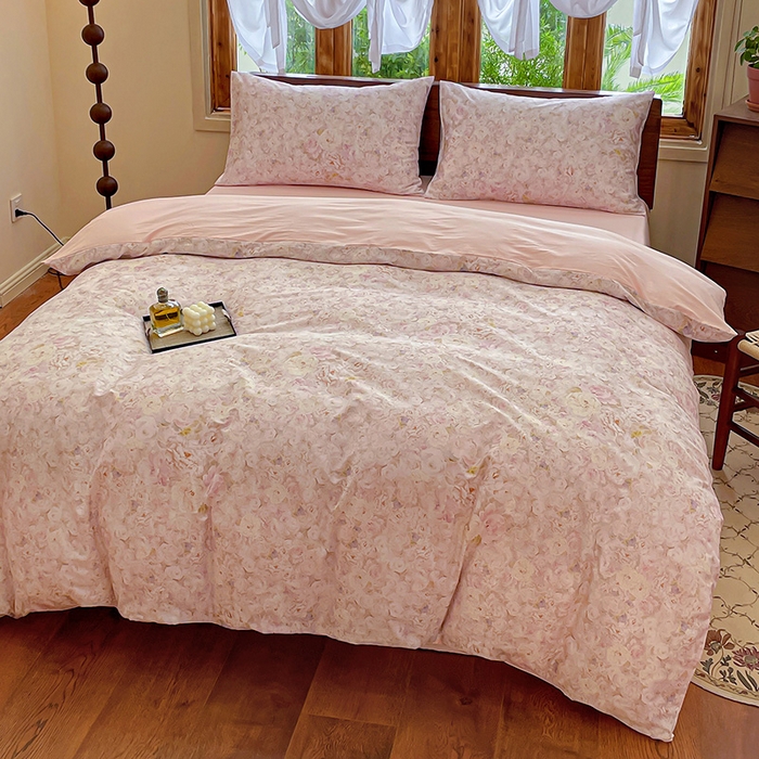 91家纺网 家纺一手货源 找家纺 耀悦家纺 2025年60支纯棉印花四件套长绒棉被套床单 花之恋