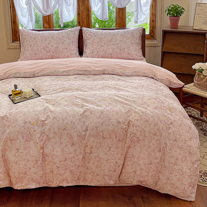 91家纺网 家纺一手货源 找家纺 耀悦家纺 2025年60支纯棉印花四件套长绒棉被套床单 花之恋