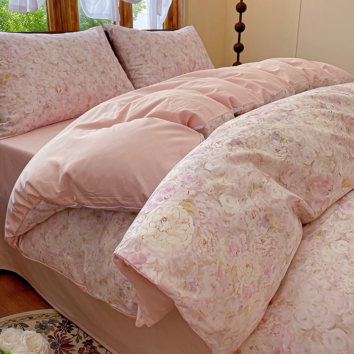 91家纺网 家纺一手货源 找家纺 耀悦家纺 2025年60支纯棉印花四件套长绒棉被套床单 花之恋